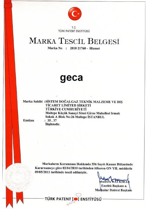 Geca Marka Tescil Belgesi belge kapağı